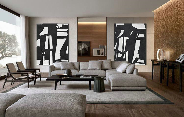Original Extra Large Wall Art,Set Of 2 Minimal Painting On Canvas - Big Painting